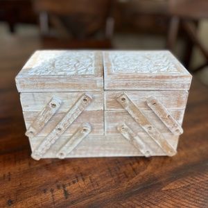 Floral Etched Wooden Fold-out Jewelry Box